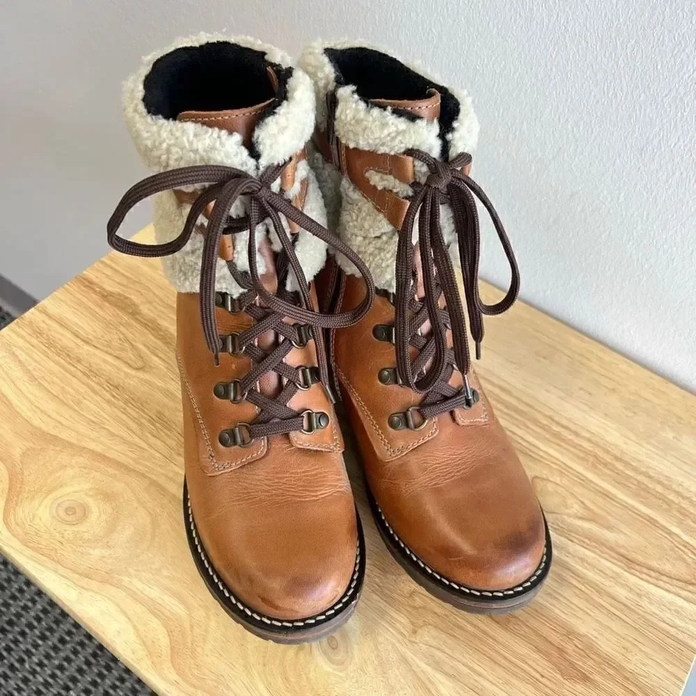 Dromedaris Leather Lace Up Ankle Boots- Kara Shearling Women’s EU 41 US 11